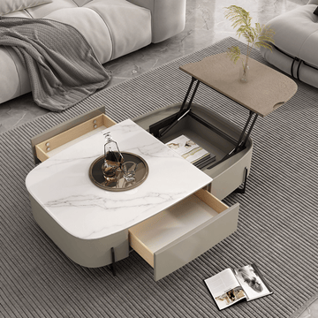 Modern 47" White Super Crystal Coffee Table - Multifunctional Rectangle Design with Iron-MDF Block Base